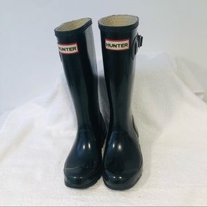 Hunter Black Glossy Boots - Youth Girl Size 2